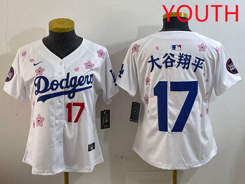 Youth Los Angeles Dodgers #17 Ohtani White Sakura Edition 2025 Nike MLB Jersey style 15